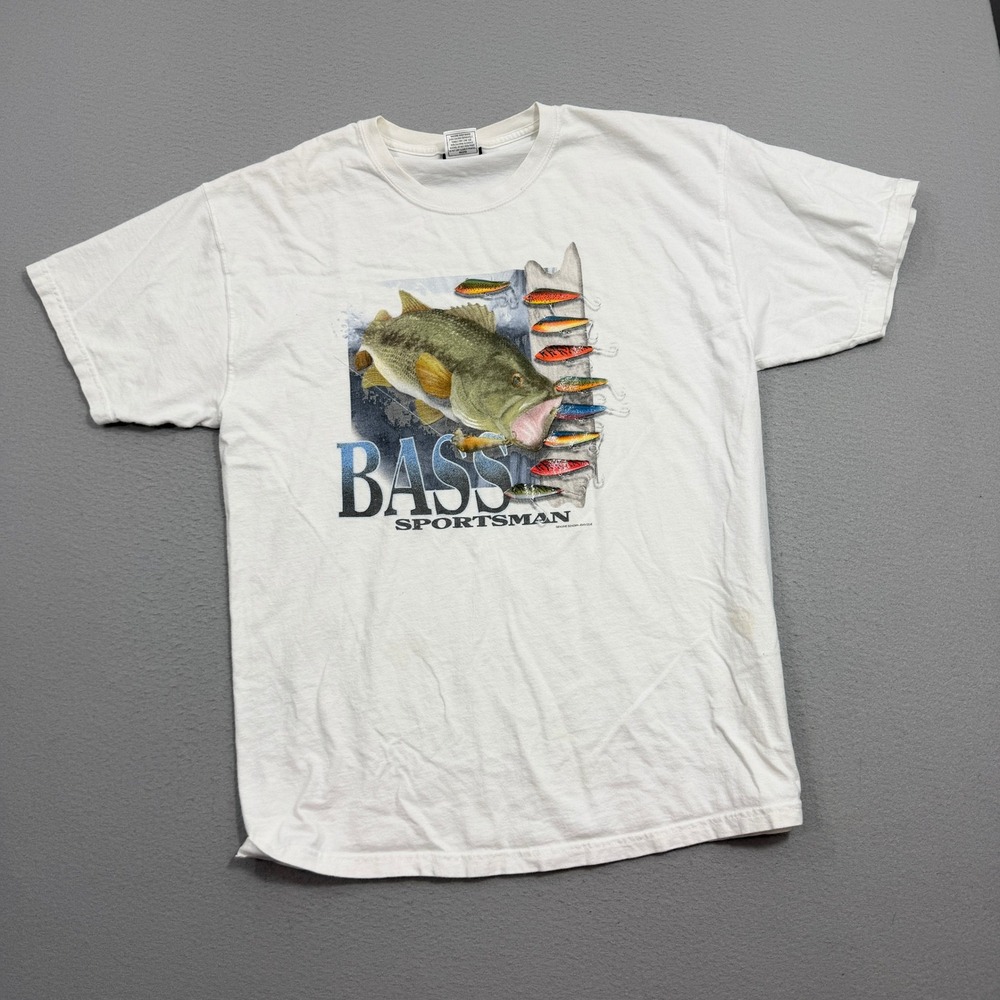 Vintage Sonoma Bass Sportsman Shirt Men's Large White 90s USA Outdoors Fishing